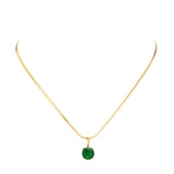 18K Gold Dipped Stainless Steel CZ Round Pendant Necklace