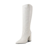 Knee High Boots Women High Heel Casual Shoes Pointed Toe Solid Color Autumn Winter Western Boots Women