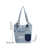 Washed denim shoulder bag, Spice girl sweet cool retro hobo bag, fashionable splicing shoulder bag, versatile hobo women's bag