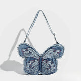 Design washed denim bag, butterfly shaped bag, punk denim bag, shoulder bag, backpack purse for women