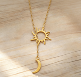 Stainless Steel Sun & Moon Y-Shaped Necklace