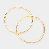 2.4" Textured metal hoop clip on earrings