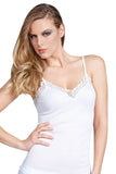 EGI Luxury 100%"Filo di Scozia Cotton Women's Camisole Tank with Lace Trim. Proudly Made in Italy.