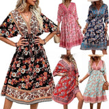 Women's Bohemian Dress Printed Vacation Beach Midi Dress