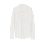 2025 Autumn Thin Women Slim Fit Point Collar Pocket Breathable Shirt New Style