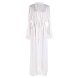 Slub Fabric Flounce Sleeve Deep V-Neck Beach Dress ¨C Vacation Bikini Cover-Up, Sun Protection Kimono