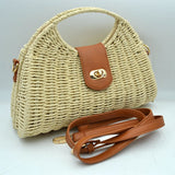 Straw Woven Handbag with Leather Accent & Adjustable Strap