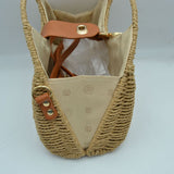 Straw Woven Handbag with Leather Accent & Adjustable Strap