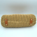 Straw Woven Handbag with Leather Accent & Adjustable Strap