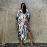 Cotton Ombre Beach Robe ¨C Loose Striped Bikini Cover-Up Dress, Vacation Maxi Kimono