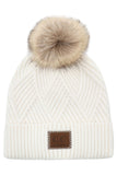 C.C Women's Heather Beanie Hat With Pom And Suede Patch