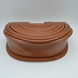 Structured Half-Moon Clutch Bag with Tubular Stitching and Shoulder Strap