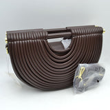 Structured Half-Moon Clutch Bag with Tubular Stitching and Shoulder Strap