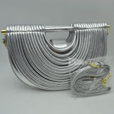 Structured Half-Moon Clutch Bag with Tubular Stitching and Shoulder Strap