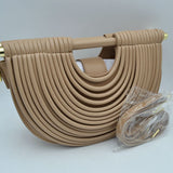 Structured Half-Moon Clutch Bag with Tubular Stitching and Shoulder Strap