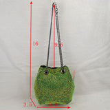 Textured Bucket Bag with Metallic Chain Straps