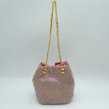 Textured Bucket Bag with Metallic Chain Straps