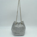 Textured Bucket Bag with Metallic Chain Straps