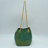 Textured Bucket Bag with Metallic Chain Straps