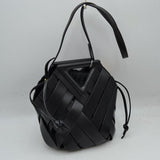 Geometric Wide Weave Bucket Bag with Triangular Top Handle