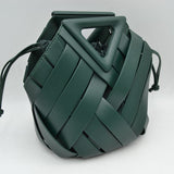 Geometric Wide Weave Bucket Bag with Triangular Top Handle