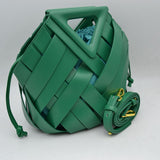 Geometric Wide Weave Bucket Bag with Triangular Top Handle