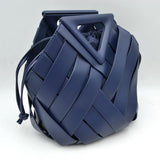 Geometric Wide Weave Bucket Bag with Triangular Top Handle