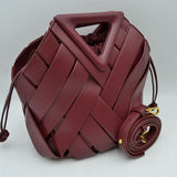 Geometric Wide Weave Bucket Bag with Triangular Top Handle