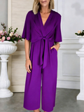 V-Neck Tie-Front Short Sleeve Jumpsuit