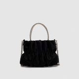 Mini rhinestone hand-held pleated bag, fashion party tote crossbody cloud chain woman