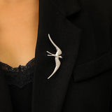 Stainless Steel Swallow Flower Brooch