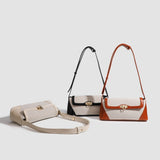 Small shoulder bag, design retro contrasting French underarm bag, versatile canvas portable shoulder bag, Crossbody baguette bag