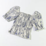 Slim Blouse French Style Tops Leaves Flower Print  Shirt women Elastic Body women's clothing official