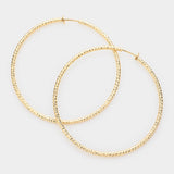 Women's 3.2" Textured Metal Hoop Clip on Earrings