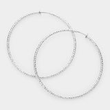 Women's 3.2" Textured Metal Hoop Clip on Earrings