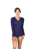 EGI Exclusive Merino Wool Blend Top V-Neck Lace Trim Long Sleeves. Proudly Made in Italy (303)