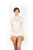 EGI Exclusive Collections Merino Wool Blend Top Mock Neck Lace Trim Long Sleeves. Proudly Made in Italy.