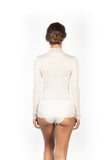 EGI Exclusive Collections Merino Wool Blend Top Mock Neck Lace Trim Long Sleeves. Proudly Made in Italy.