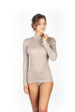 EGI Exclusive Collections Merino Wool Blend Top Mock Neck Lace Trim Long Sleeves. Proudly Made in Italy.