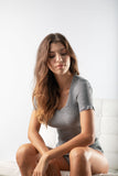 EGI Exclusive Collections Women's Merino Wool Blend Lace-Trimmed Short Sleeves T-Shirt. Proudly Made in Italy (306)
