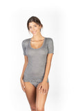 EGI Exclusive Collections Women's Merino Wool Blend Lace-Trimmed Short Sleeves T-Shirt. Proudly Made in Italy (306)