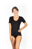 EGI Exclusive Collections Women's Merino Wool Blend Lace-Trimmed Short Sleeves T-Shirt. Proudly Made in Italy (306)