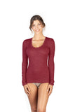 EGI Exclusive Collections Women's Merino Wool Blend Lace-Trimmed Long Sleeves T-Shirt. Proudly Made in Italy (307)