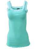 BASIC COTTON Free Spirit Premium Quality 100% Cotton Women's Lace Trim Tank Top Made in Italy (602)
