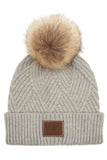 C.C Women's Heather Beanie Hat With Pom And Suede Patch