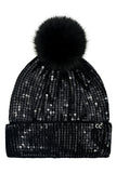 C.C Women's All Over Clear Sequin Pom Beanie