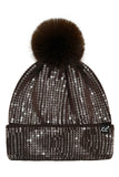 C.C Women's All Over Clear Sequin Pom Beanie