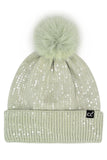 C.C Women's All Over Clear Sequin Pom Beanie