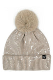 C.C Women's All Over Clear Sequin Pom Beanie