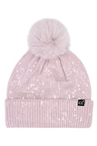 C.C Women's All Over Clear Sequin Pom Beanie